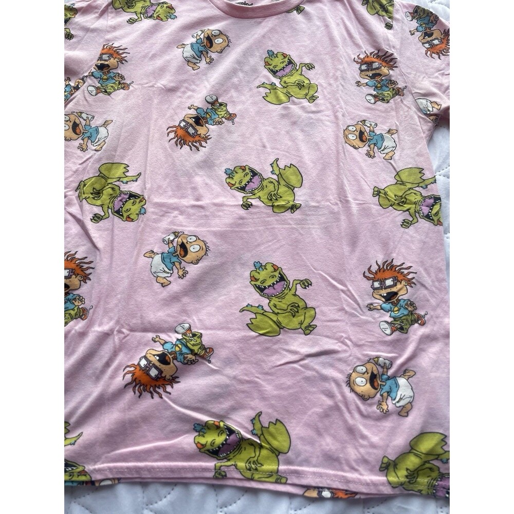 Nickelodeon Cartoon Graphic T-Shirt Size M RUGRATS Reptar Chuckie Tommy PINK - Picture 2 of 5